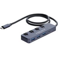 USB 10 Gbps Hub mit 3 x USB-A + 1 x USB-C mit Schalter, USB-Hub grau