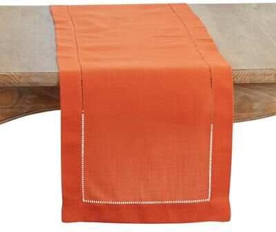 Saro Lifestyle Classic Hemstitch Table Runner - Textured Border Runner for Dining & Formal Entertaining