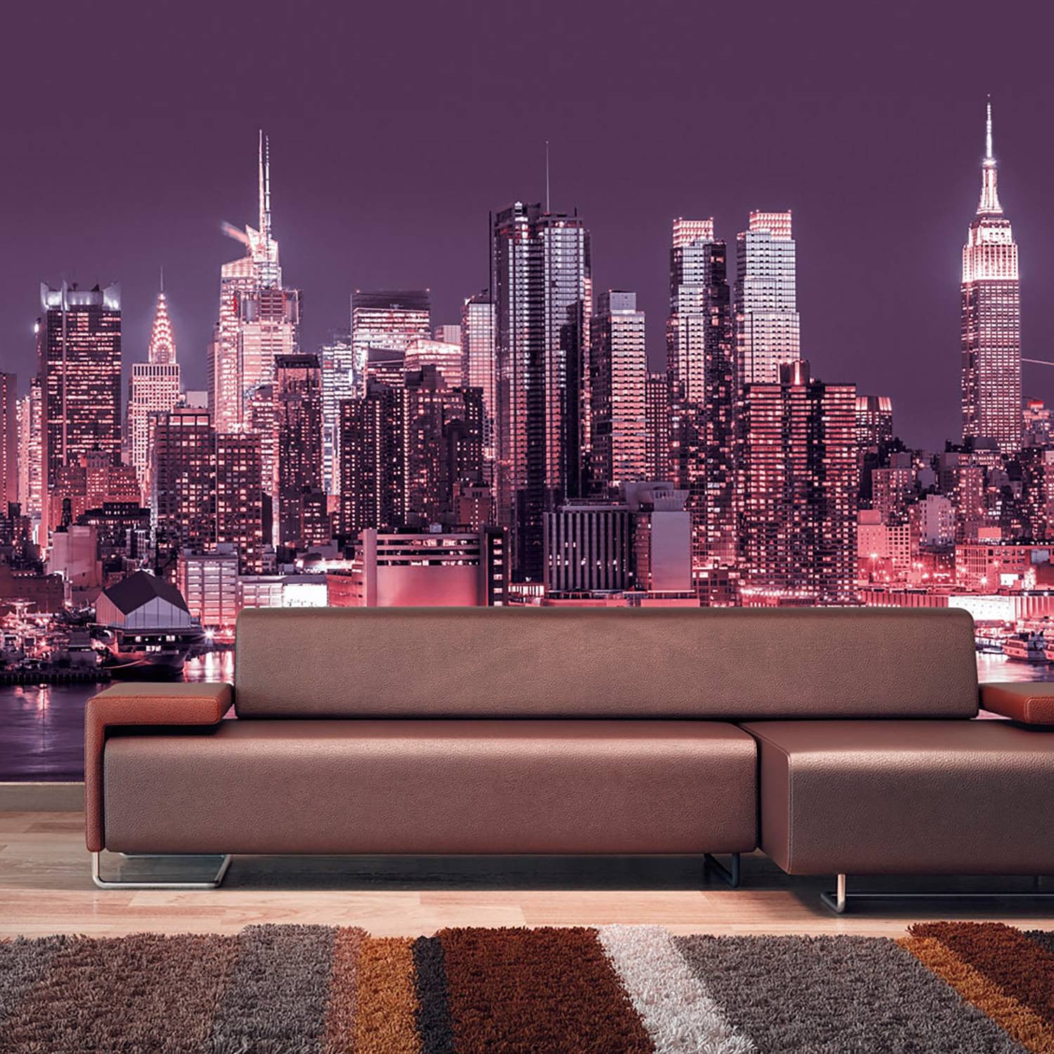 home24 Vlies-fotobehang NYC Purple Nights, Purple, B: 400 cm, H: 280 cm