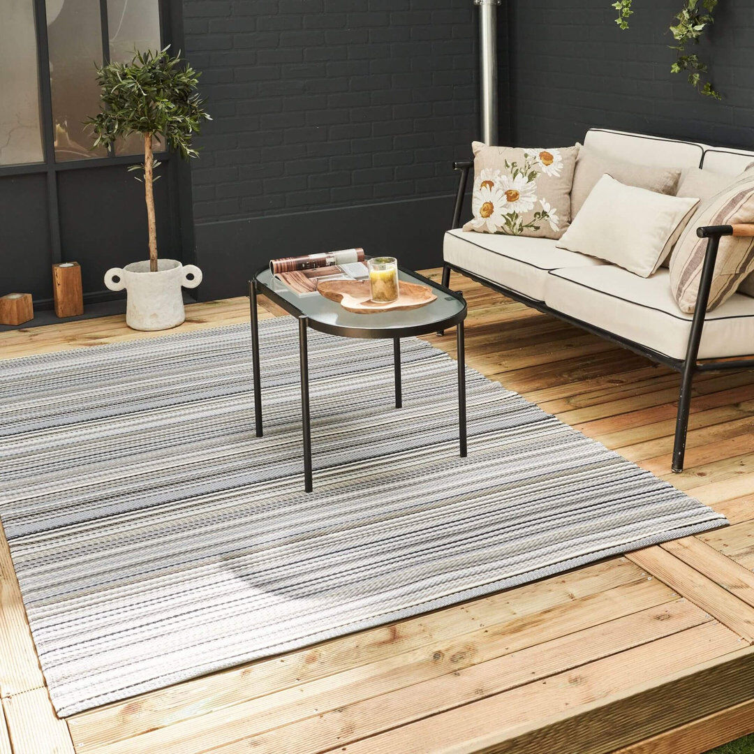 THE RUGS Rainbow Collection Outdoor Rug Striped Design in Grey Grey Rectangle 180 x 270 cm