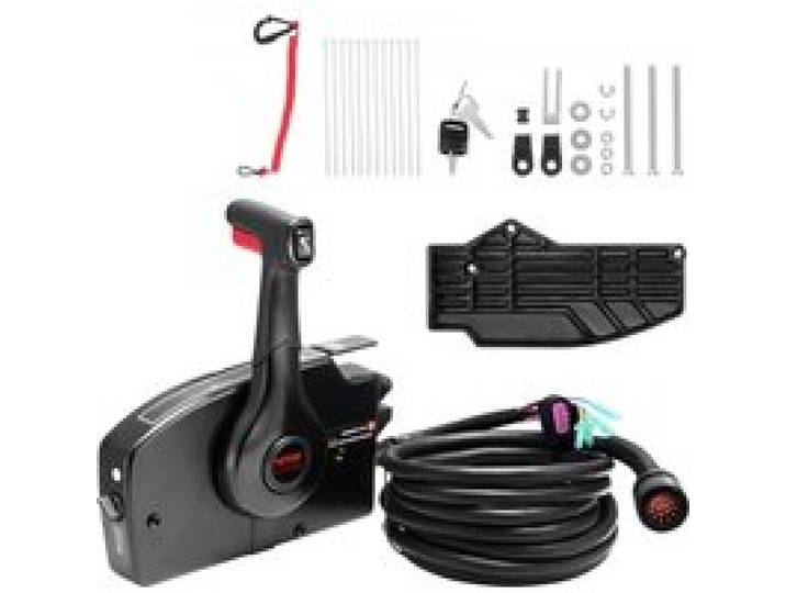 VEVOR Boîtier de Commande à Distance Hors-bord Compatible avec Mercury PT 4 Temps 881170A13, Commande d'Accélérateur de Bateau Montage Latéral, avec Interrupteur de Trim, Harnais 14 Broches, Direction