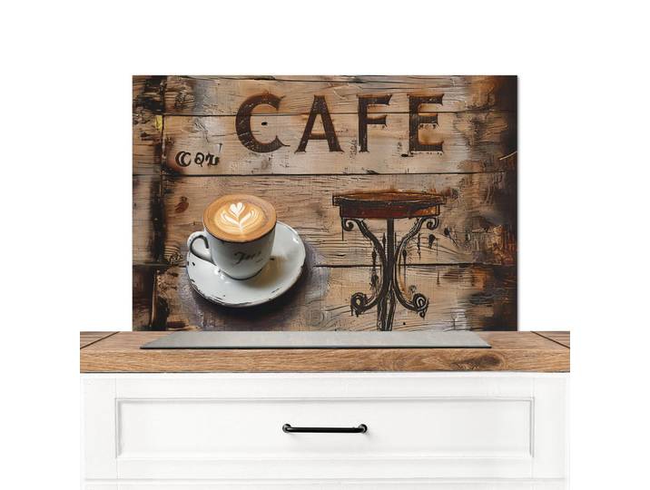 MuchoWow Spritzschutz Küche Cafe - Holz - Kaffee - Regale 90x60 cm, Schwarz, Metall, Rechteckig, 90x0.3x60 cm, rostfrei, Küchenzubehör, Küchenhelfer, Küchenutensilien