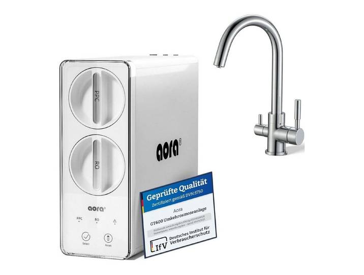 AORA Wasserhahn-Wasserfilter, Umkehrosmose 8-stufig, tanklos, inkl. GIULIA C-Auslauf Chrom