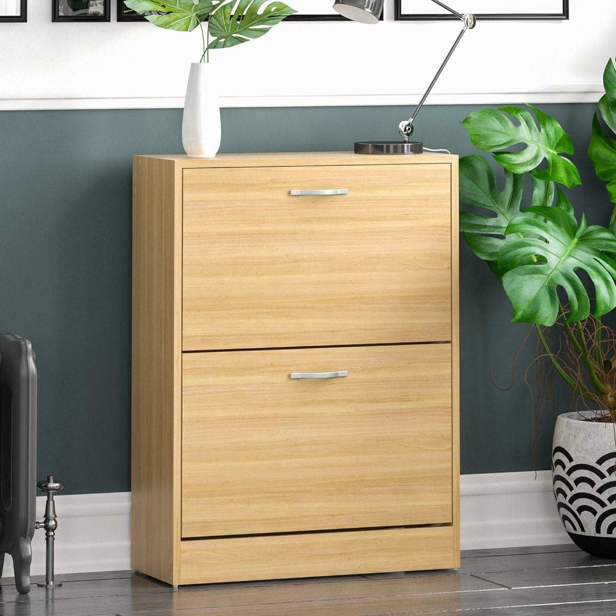 Houten schoenenkast met 2 laden voor in de hal