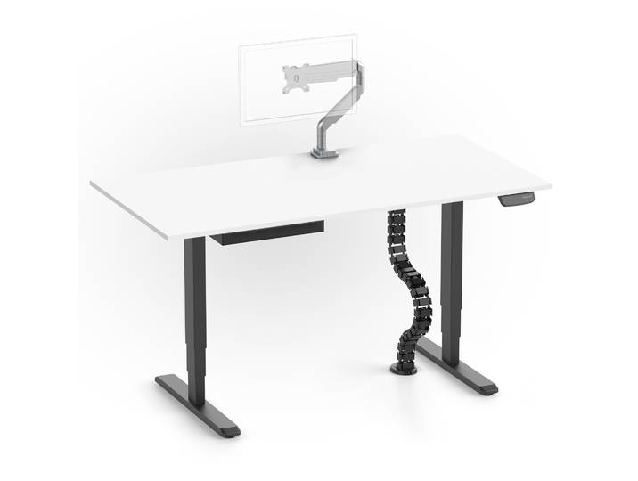 PRIMUS + Slimline Schublade, Kabelschlange & Halter 160x80 Schwarz Weiß Monitorarm silber