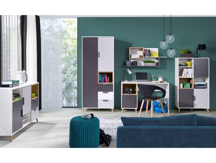 ROYAL24_MARKT Jugendzimmer-Set Joker Jugendzimmer-Set 4-teilig mit Kleiderschrank und Regal mit Türen, (Set, 4-tlg)