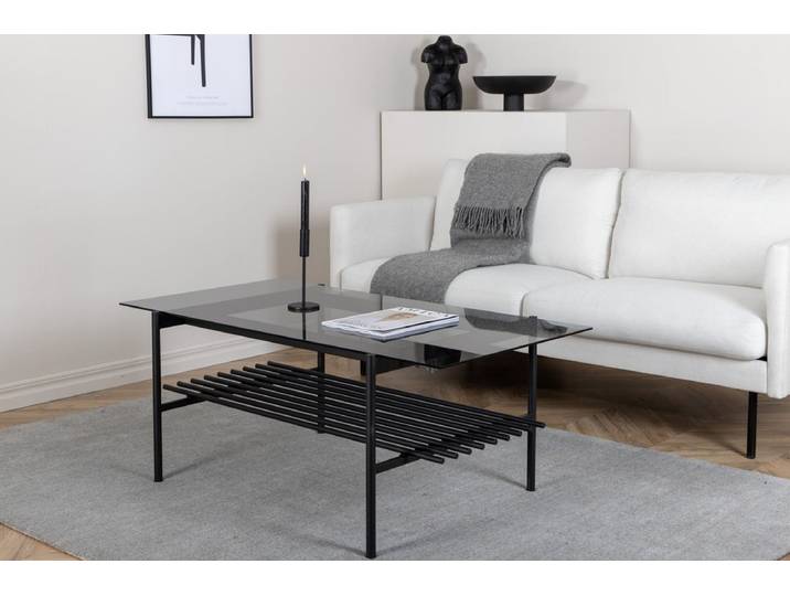 Couchtisch Staffan - in schwarz mit Glasplatte - Klar - Luxusbetten24