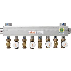 Magra-Edelstahl-Heizkreisverteiler mit mont. Magra-Ventilen für 5 Gruppen 60/60 mm