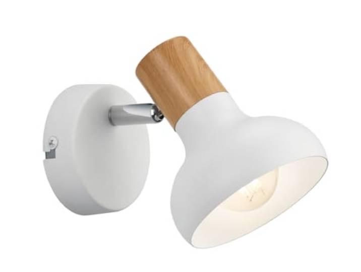 Reality Leuchten Wandspot Latika R81521031, Metall Weiß matt, Holznachbildung, exkl. 1x E14