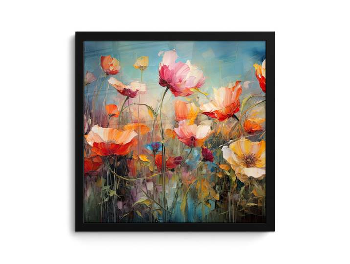 MuchoWow Poster MIT Rahmen Blumen - Aquarell - Kunst - Botanisch - Natur 40x40 cm, Orange, Papier, Quadratisch, 40x40 cm, gerahmt, Bilder & Rahmen, Bilder