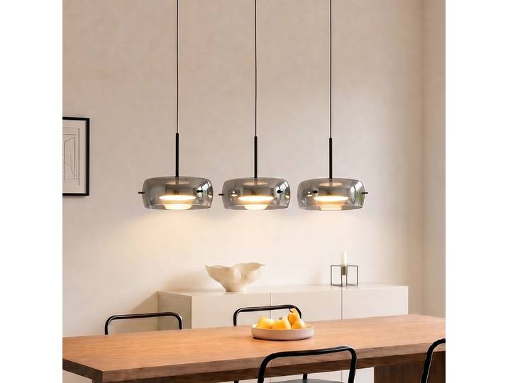 Suspension LED Martis, noir, à 3 lampes, step-dim - Lucande - Salle à manger - Moderne - Verre - Multi-ampoules