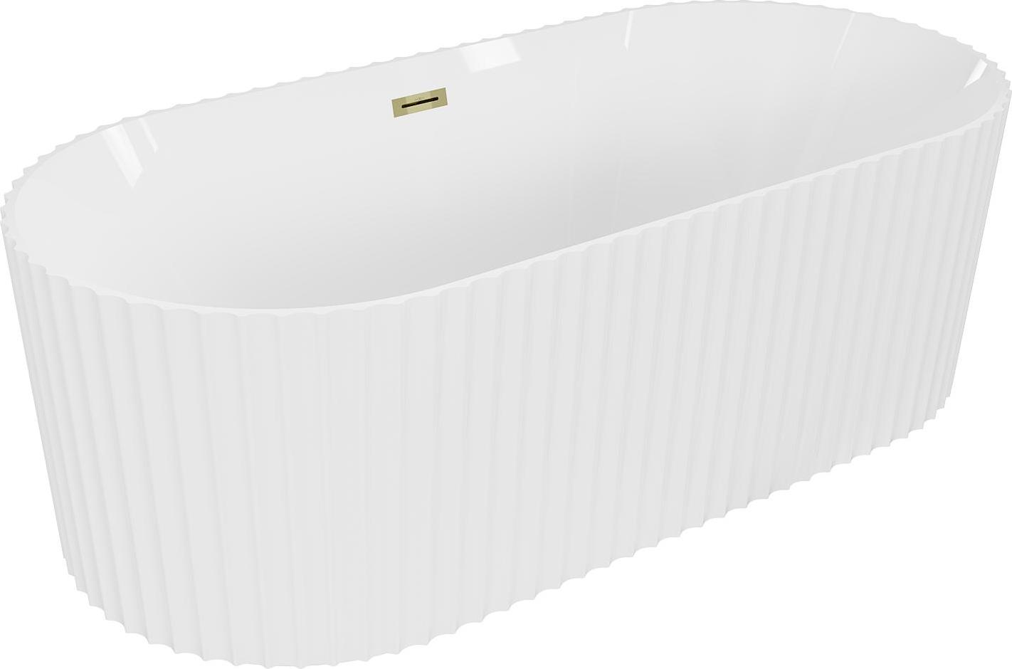 Mexen Paola freistehende Riffelbadewanne 170 x 80 cm, weißer Glanz, Überlauf gold - 52721708000-50