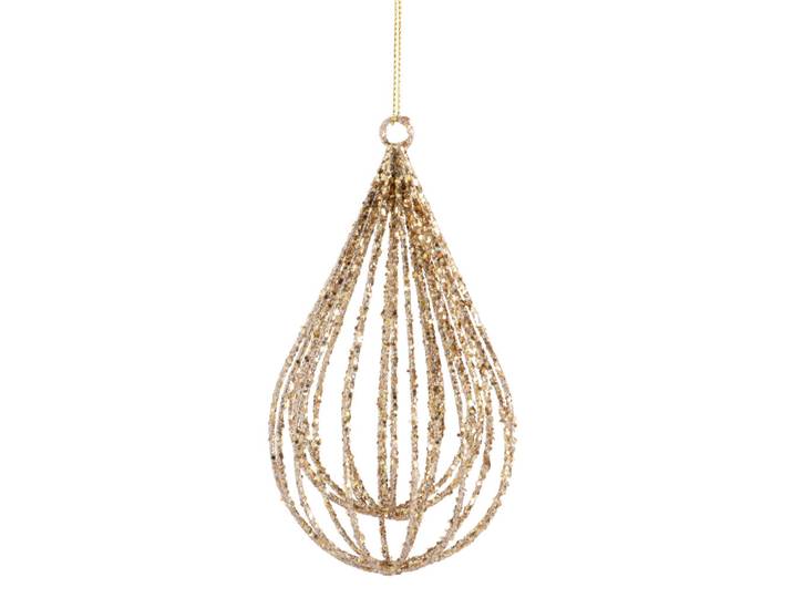 Weihnachtliche Hängedeko, tropfenförmig, aus goldfarbenem Metallfaden und Strass
