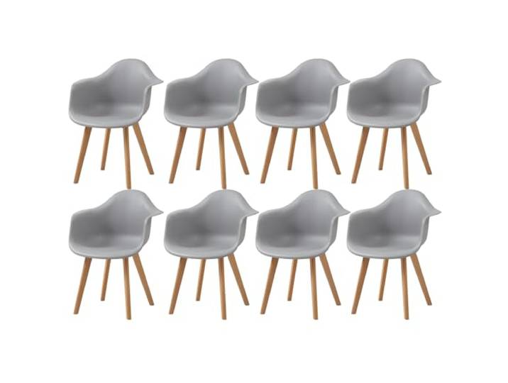 HJhomeheart Esszimmerstühle mit Armlehnen, 8er-Set, Moderne Design-Sessel, Beine aus Buchenholz, Skandinavische Küchenstühle (Grau)