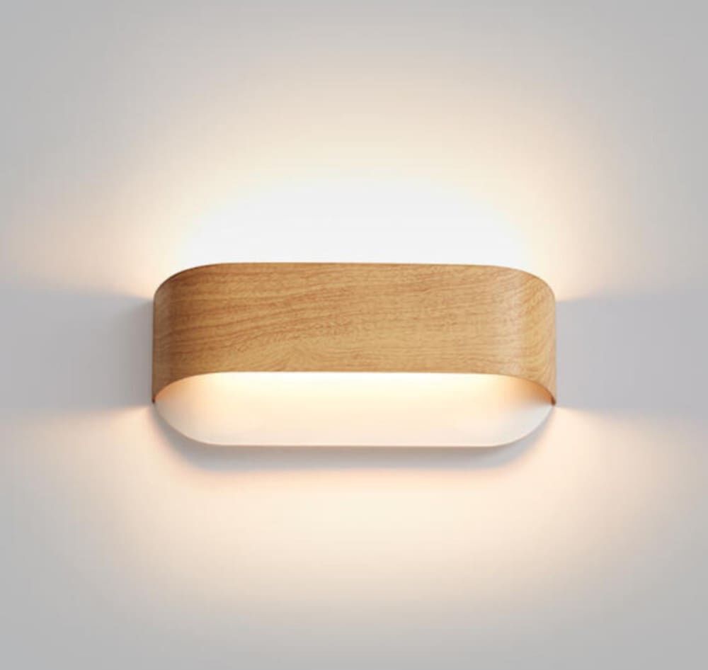 Millumine Applique métal led impression bois clair Beige 6x13x30cm