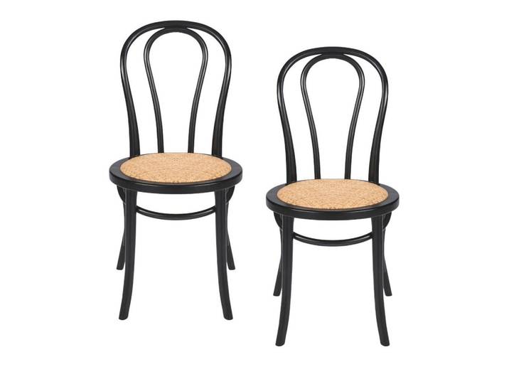 Signature Esszimmerstühle Hartholz schwarze oberfläche rattan 2er set 55/88/55 cm, Schwarz, Holz, 55x88x48 cm, Esszimmer, Stühle