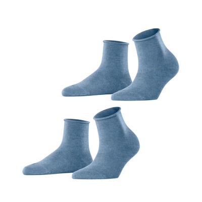 Kurzsocken ESPRIT "Basic Pure", Damen, Gr. 35-38, blau (jeans melange), Baumwollmischung, unifarben, normal, Socken, unifarbenes Basic-Design, Rollbündchen
