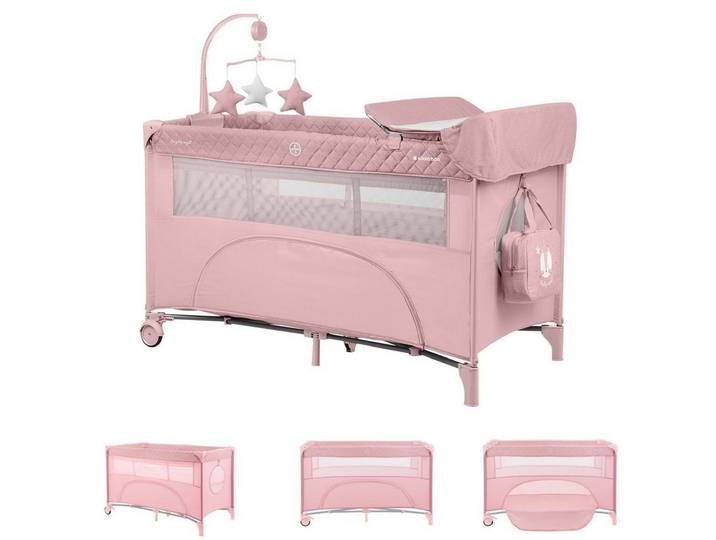 Kikkaboo Baby-Reisebett Nighty Night 2 Ebenen, Wickelauflage, Spielbogen mit Musik, Seiteneingang, Laufstallfunktion
