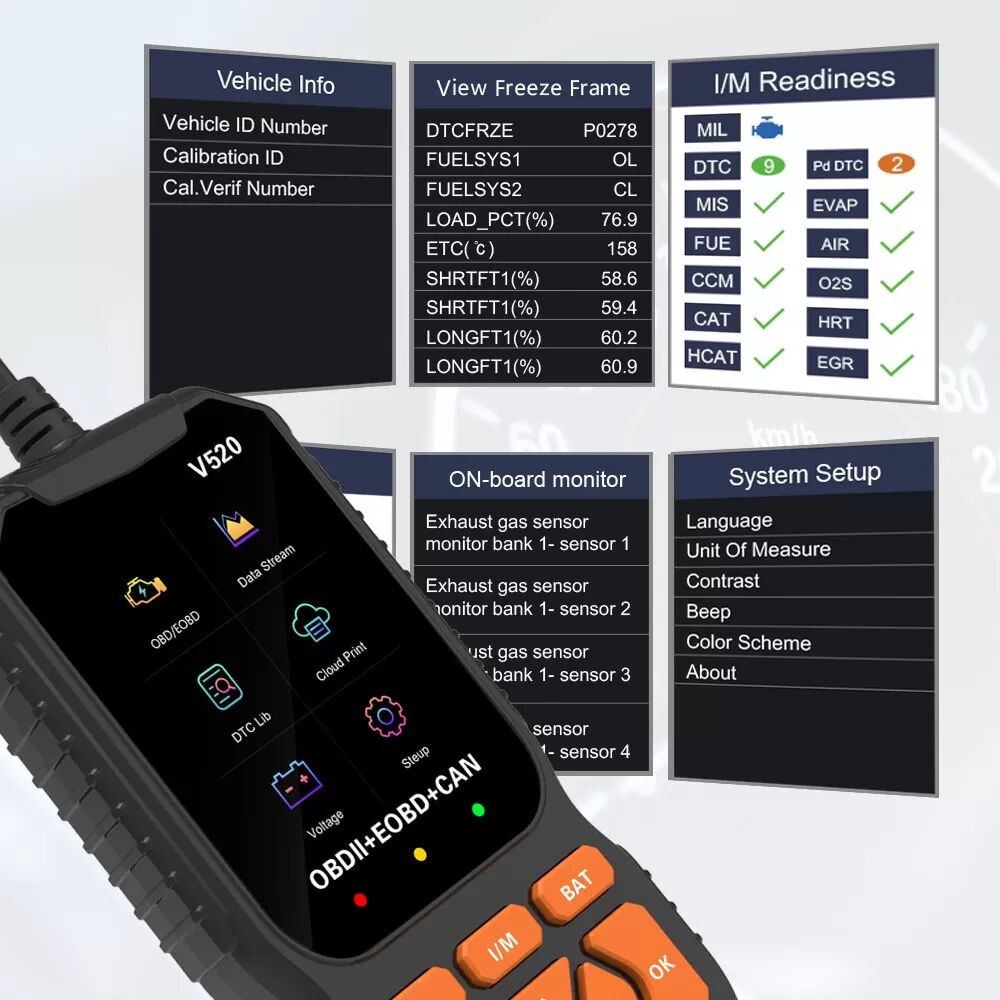 INF KFZ Motor Fehlercode Lesegerät Diagnosegerät mit Farbdisplay & Bluetooth