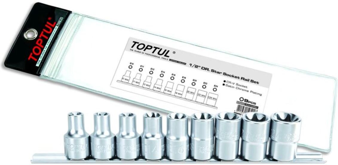 TORX-Stecknusssatz TOPTUL 1/2 zoll 9 Stück (E10 - E24)