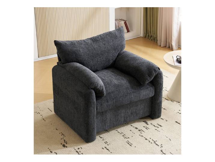 KLAM HOME Sessel Modernes Design Chenille-Stoff Relaxsessel mit dicken Kissen Armlehne, Einzelsofa,übergroßer Sessel geeignet für Wohnzimmer und Schlafzimmer