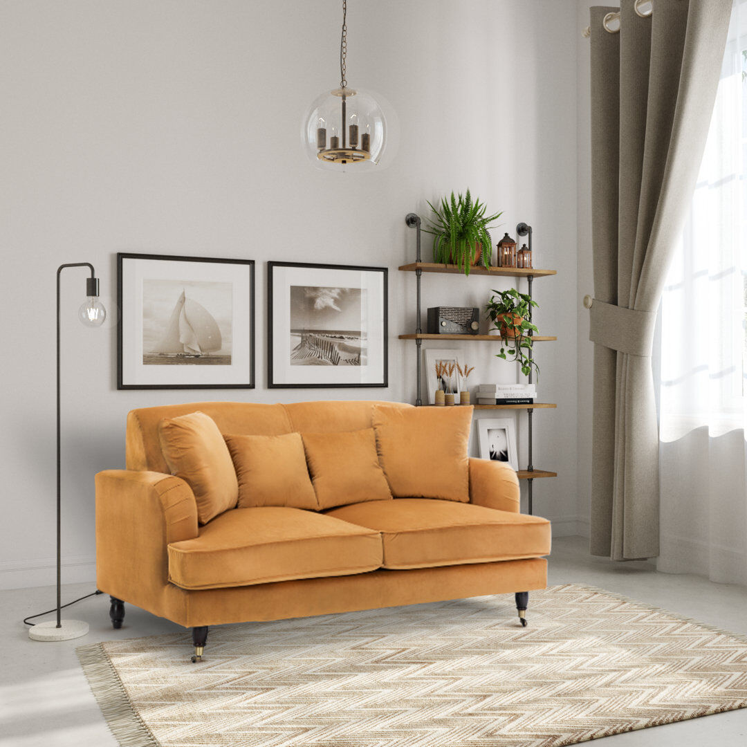 Rosdorf Park Penermon Roll Arms Sofa Gold Velvet 2