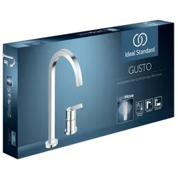 Ideal Standard Gusto Küchen-2-Loch-Armatur BD423AA chrom, mit hohem eckigen Rohrauslauf