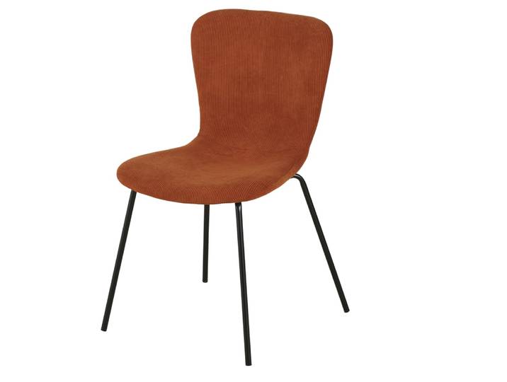 Chaise en velours côtelé orange écureuil et acier noir