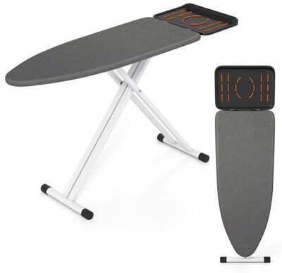 Costway 7 Adjustable Height Foldable Full Size Ironing Board with Iron Rest and Heat-resistant Surface