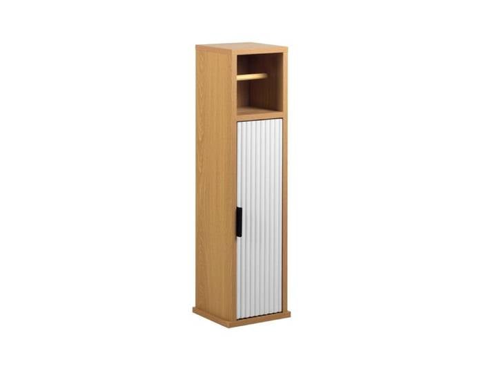 Meuble dérouleur papier WC avec rangement et porte rainurée Naturel 20x20x76 cm