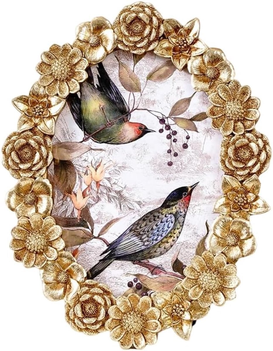 Dailygoods Retro Fotolijst met Bloemenmotieven in Hars - Vintage Decoratie