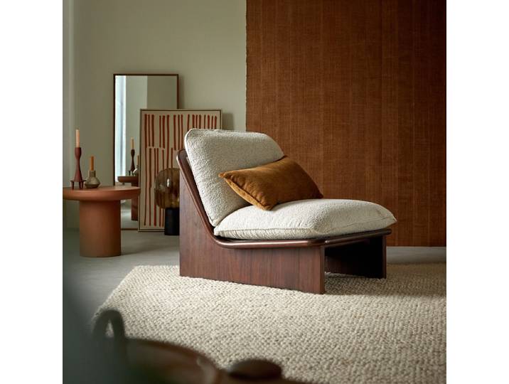 Sessel Folk aus massivem Mindiholz und ecrufarbenem Stoff ,1-Sitz - Beige