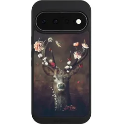 Nivocase Handyhülle für Google Pixel 11 Hülle NIVOpure Case Schwarz Blumen Rehe Rentier (Google Pixel 11), Smartphone Hülle, Schwarz