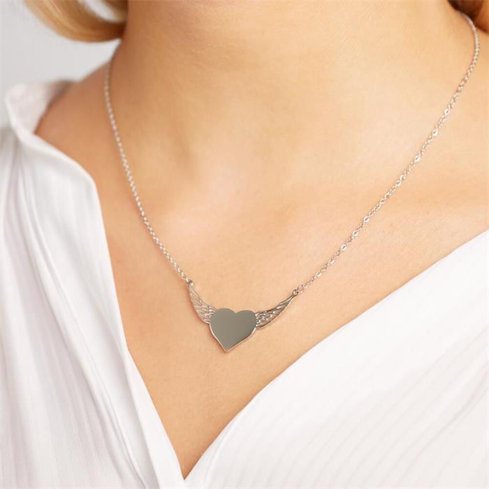 Unique Kette geflügeltes Herz aus Edelstahl silber