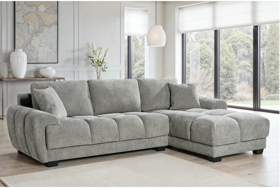 Lily Manor 4 Seater Corner Sofa Grey Chenille 82cm H X 261cm W X 165cm D