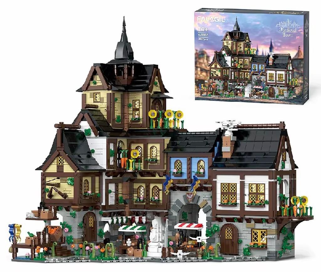 Bausteine für eine mittelalterliche Stadt - Modularer Bausatz - 3857 Teile - Europäische Fachwerkarchitektur - Torbogen und Marktdetails - Mit Box - Ab 14 Jahren