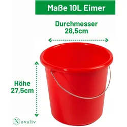 Novaliv 10 Stück Eimer 10L Rot mit Masseinteilung - Putzeimer 10 Liter? 28,5 cm Praktischer Allround, Reinigungsutensil, Rot