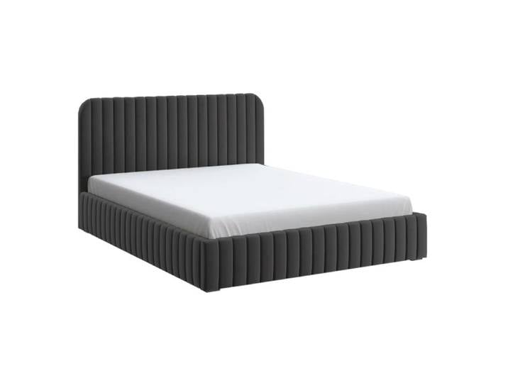 Lit Coffre En Tissu Velours Avec Tête De Lit + Sommier À Lattes - Lior - Velours Noir - 140x190