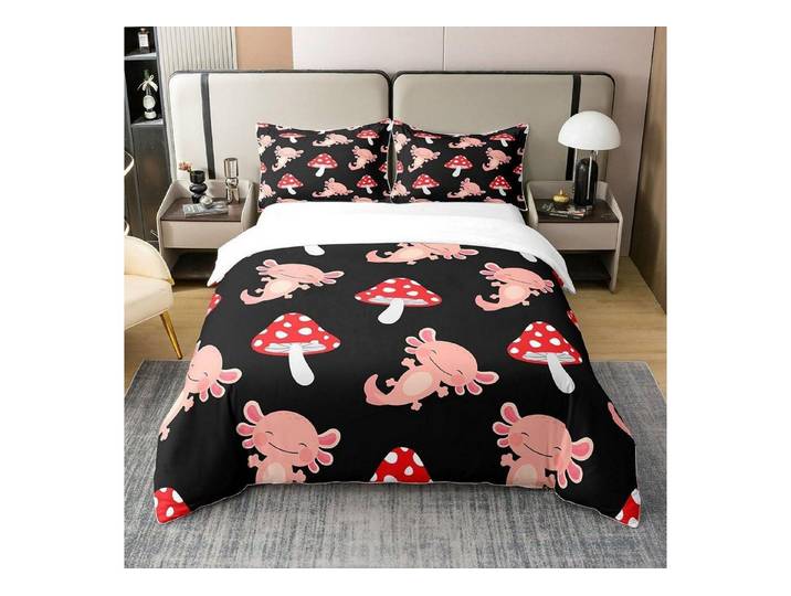 LuxusKollektion Kinderbettwäsche Bettwäsche 155x220 cm Axolotl Pilz Rosa