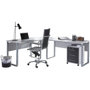 BMG-Möbel Büromöbel-Set Office Edition, Schreibtisch & Rollcontainer, lichtgra / anthrazit
