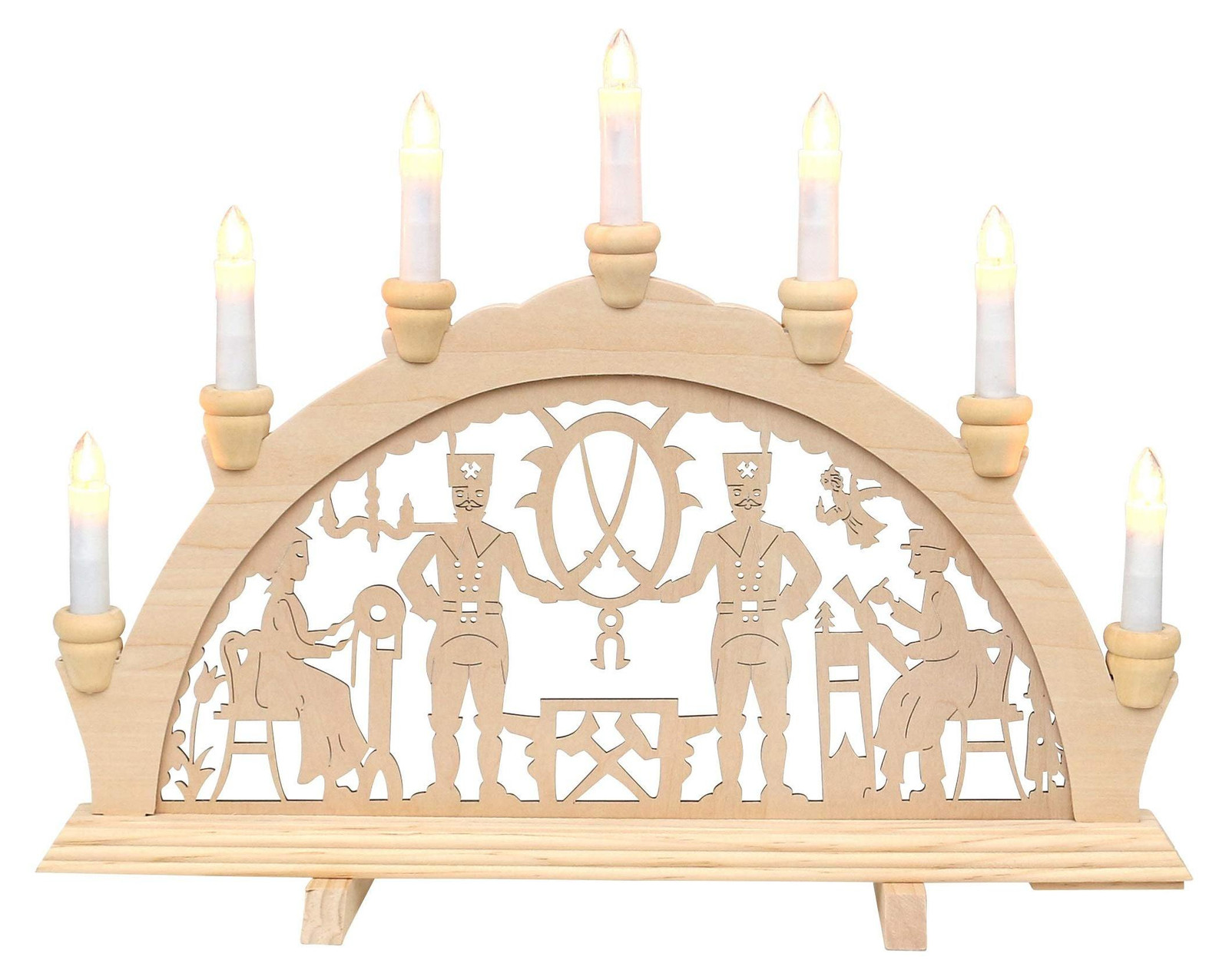 Houten Boog met 7 Vlammen en Bergmensen Motief voor Advent en Kerst