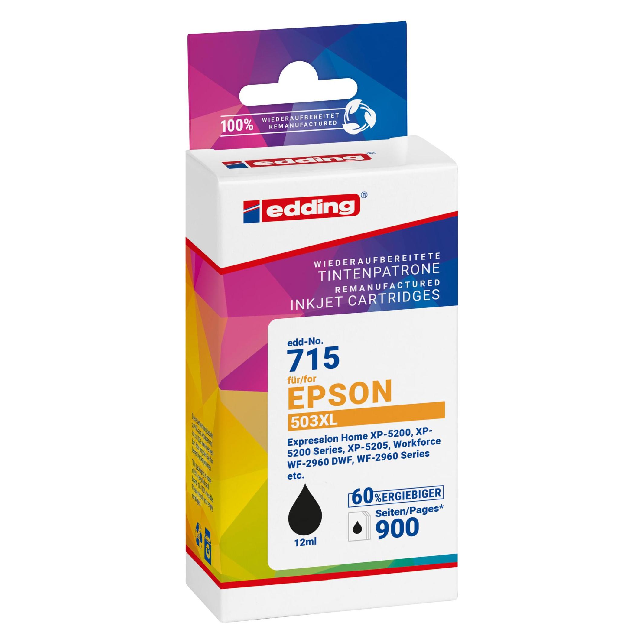 Edding Druckerpatrone ersetzt Epson 503XL, T09R1 Kompatibel Schwarz EDD-715 18- (BK) (18-715)