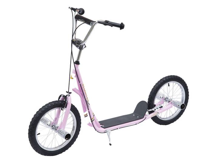 Homcom Kinderroller mit Luftreifen Scooter Roller Kinder Roller Kickboard 16 Zoll Rosa, Metall, 58x100x143 cm, unisex, Spielzeug, Kinderfahrzeuge