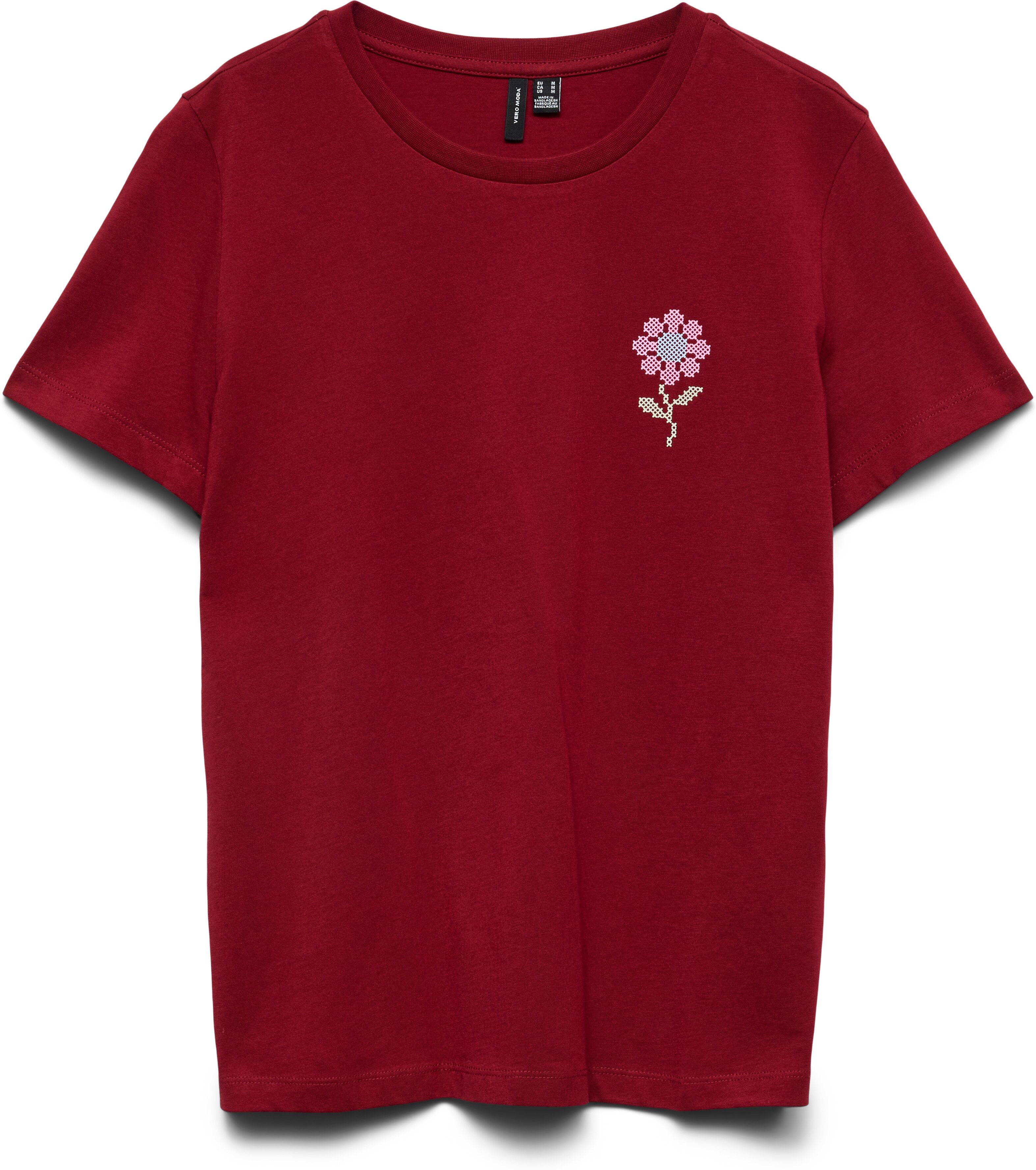 Kurzarmshirt VERO MODA "VMAGNES SS TOP BOX JRS", Damen, Gr. XS, rot (biking rot print:flower), Jersey, Obermaterial: 100% Baumwolle, bedruckt, regular fit normal, Rundhals, Shirts Kurzarmshirt, Baumwolle, regular fit
