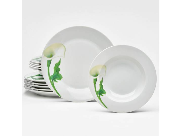 Van Well Tafelservice Calla, Weiß, Keramik, 12-teilig, lebensmittelecht, Geschirr, Geschirrsets, Tafelservice