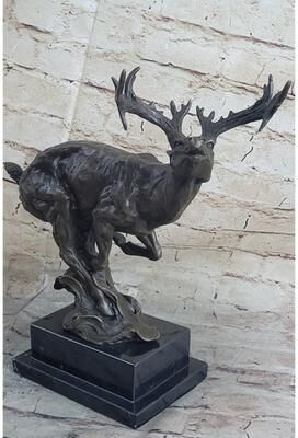 Bronzhaus Signed Original Male Deer Buck Hunting Bronze Sculpture Marble Figurine Figure