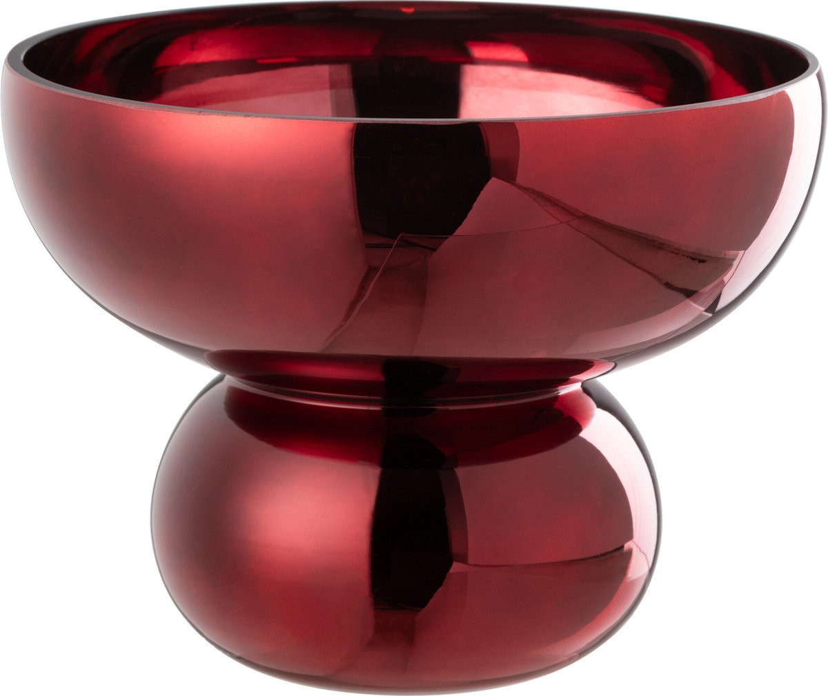 J-Line windlicht op voet afgerond - Glas - Donkerrood
