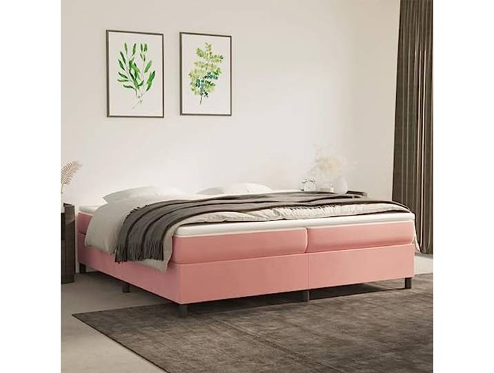 RJPLMFV Bettgestell, Lattenrost, Velours, Rosa, 200 x 200 cm Robuste Füße, Sperrholz-Latten, luxuriöser Komfort, für Schlafzimmer