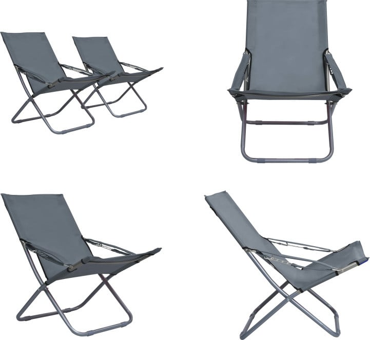 vidaXL Set van 2 Opvouwbare Strandstoelen - Grijs