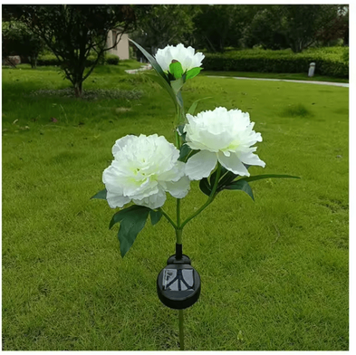 Inspire Curations Solar Peony Flower Garden Lights 3 Head Pink Waterproof LED Outdoor Pathway Decor white